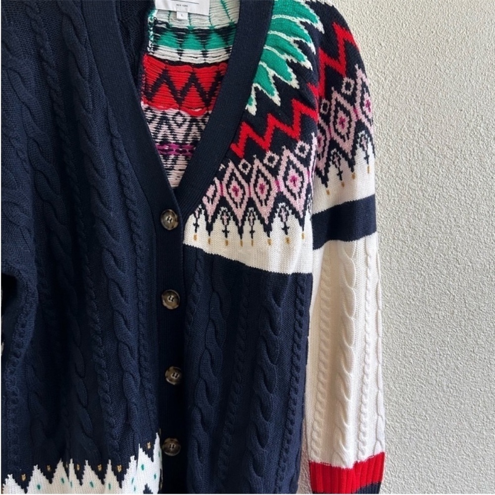 La Ligne Patchwork Fair Isle Cable Knit Wool Card… - image 6